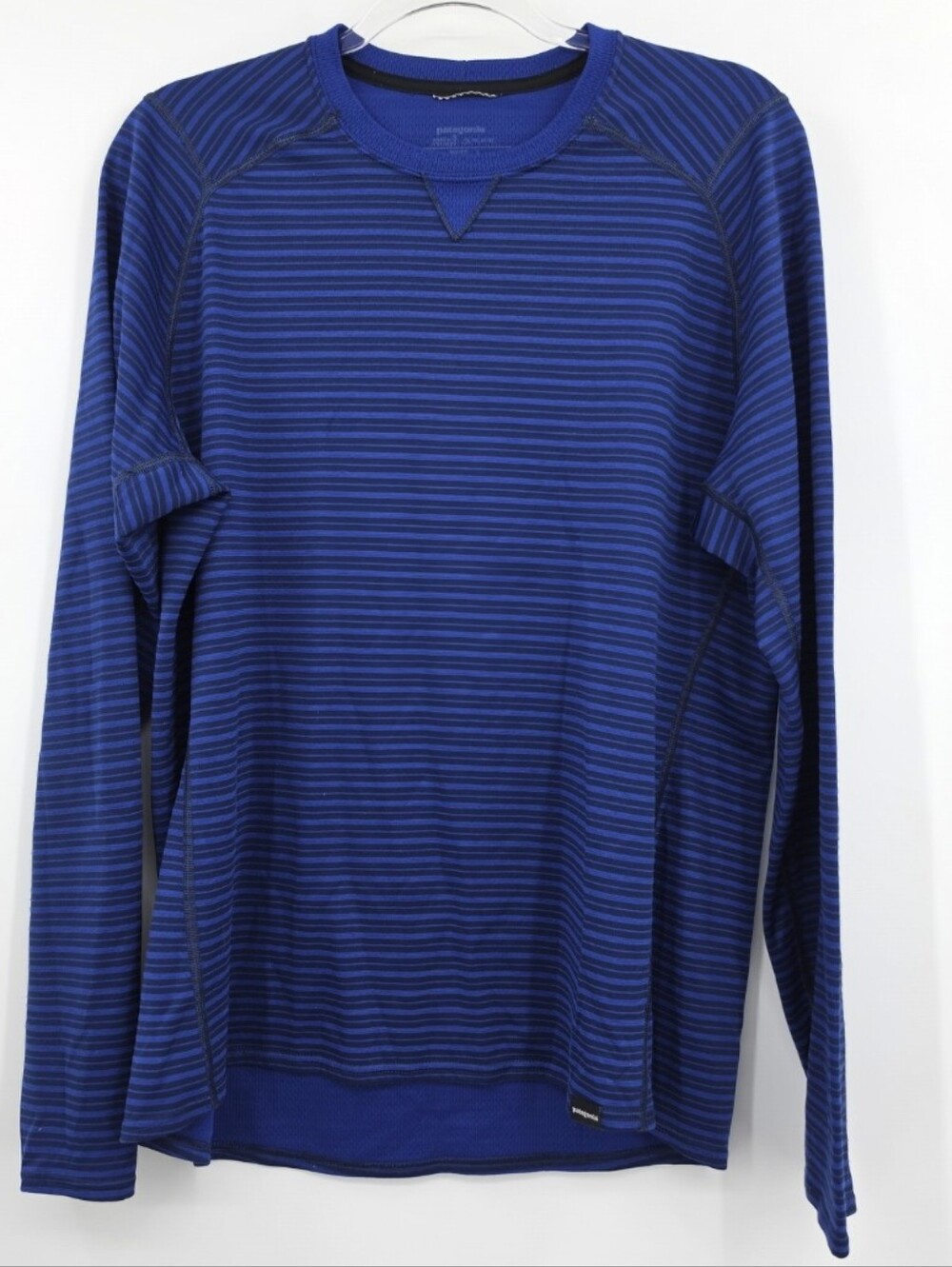 Patagonia Capilene 3 Midweight Crew Tee Long Sleeve Large Indigo Striped Base